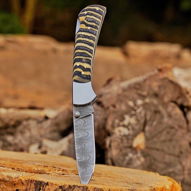 BE BREAK EDGE Handmade Damascus Steel Folding Knife for Men, Tactical EDC Gear, Hunting & Survival. Best Gift for Boy Friend. - Image 3